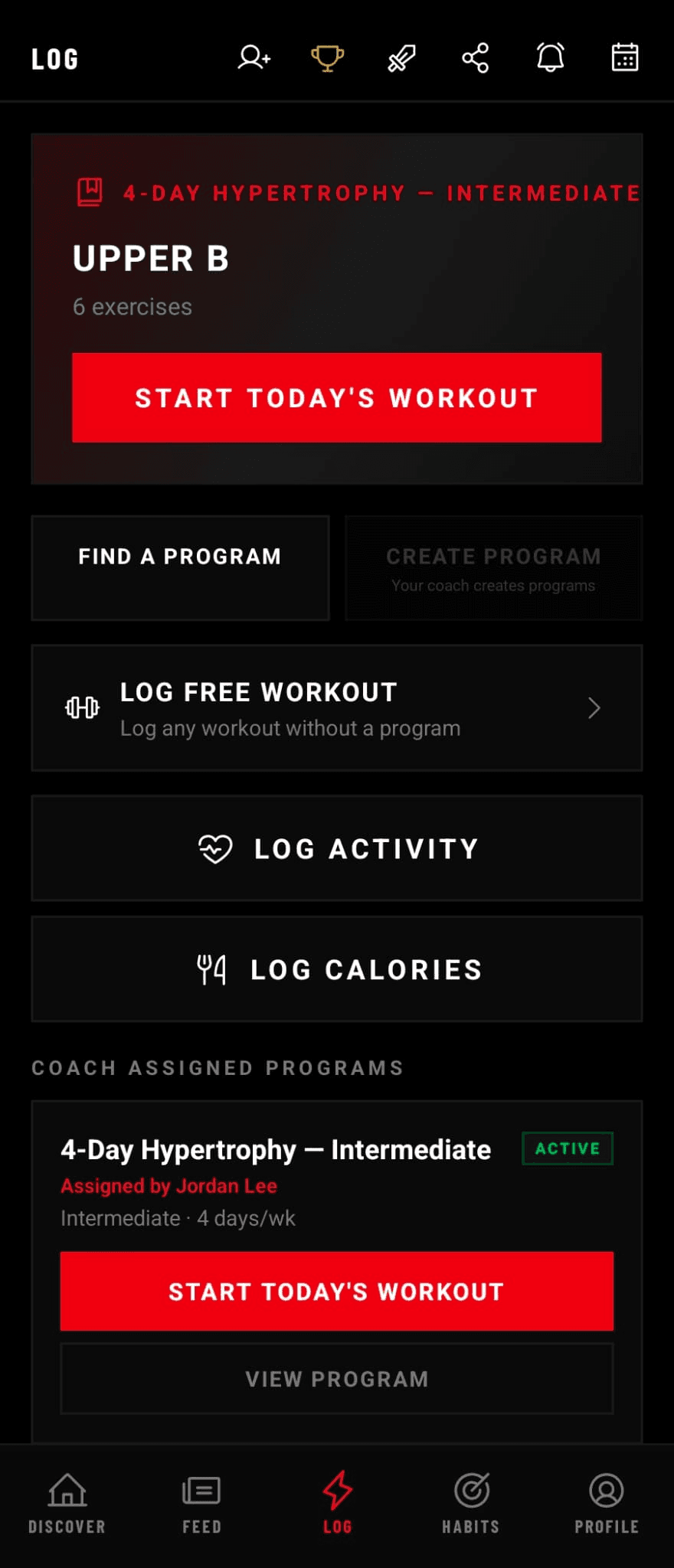 Workout logging screen with previous sets pre-filled to beat